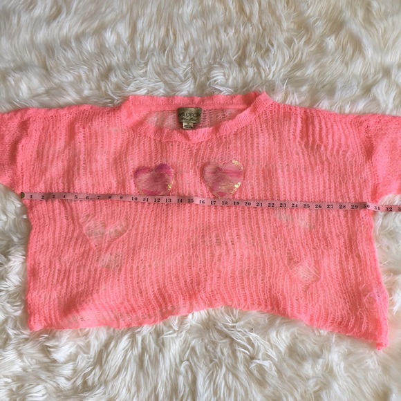 Wildfox Couture White Label Distressed Pink Sequin Heart Lennon Sweater - Picture 6 of 13